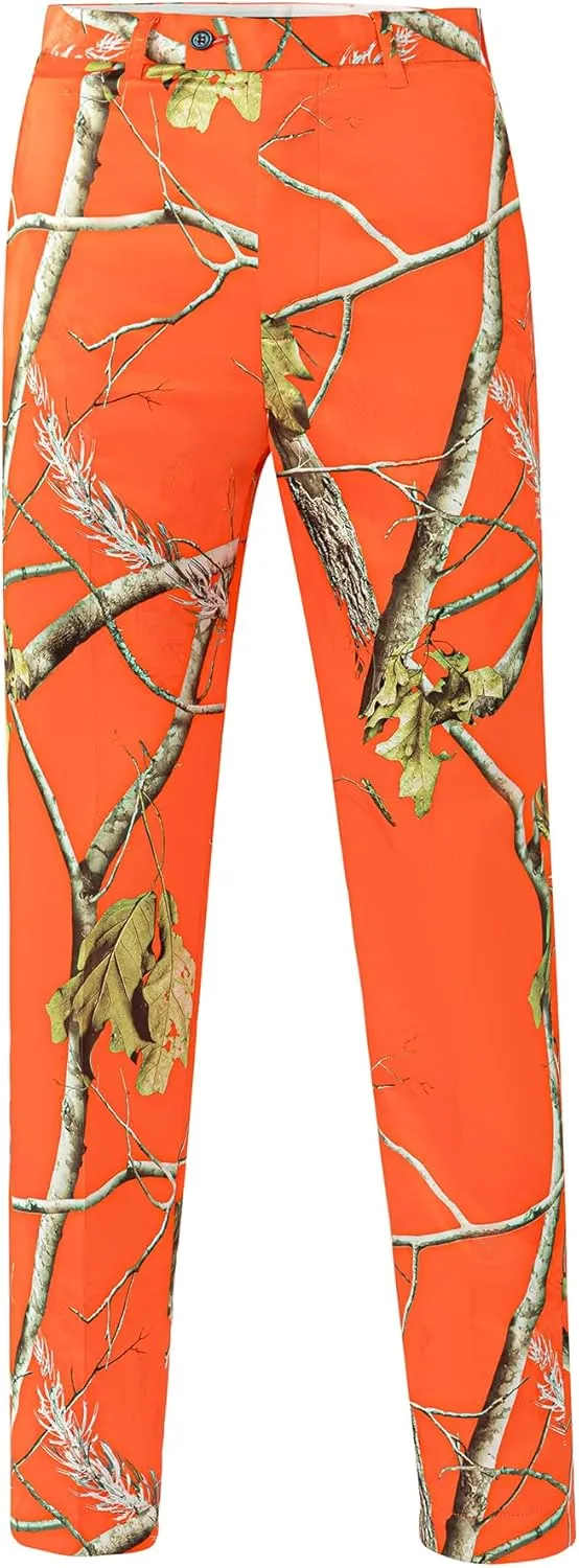 2 Piece Regular Fit Suit Set, Shiny Orange Printed Tuxedo Set(Jacket Pants Tie) for Business Wedding Party