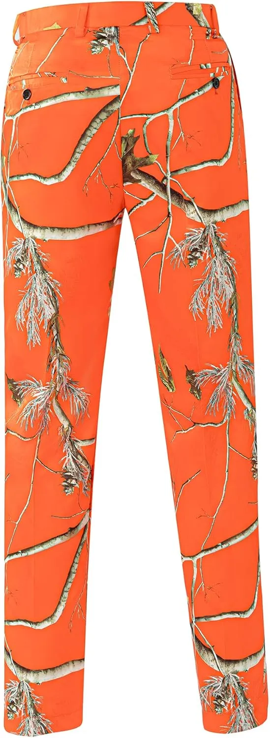 2 Piece Regular Fit Suit Set, Shiny Orange Printed Tuxedo Set(Jacket Pants Tie) for Business Wedding Party