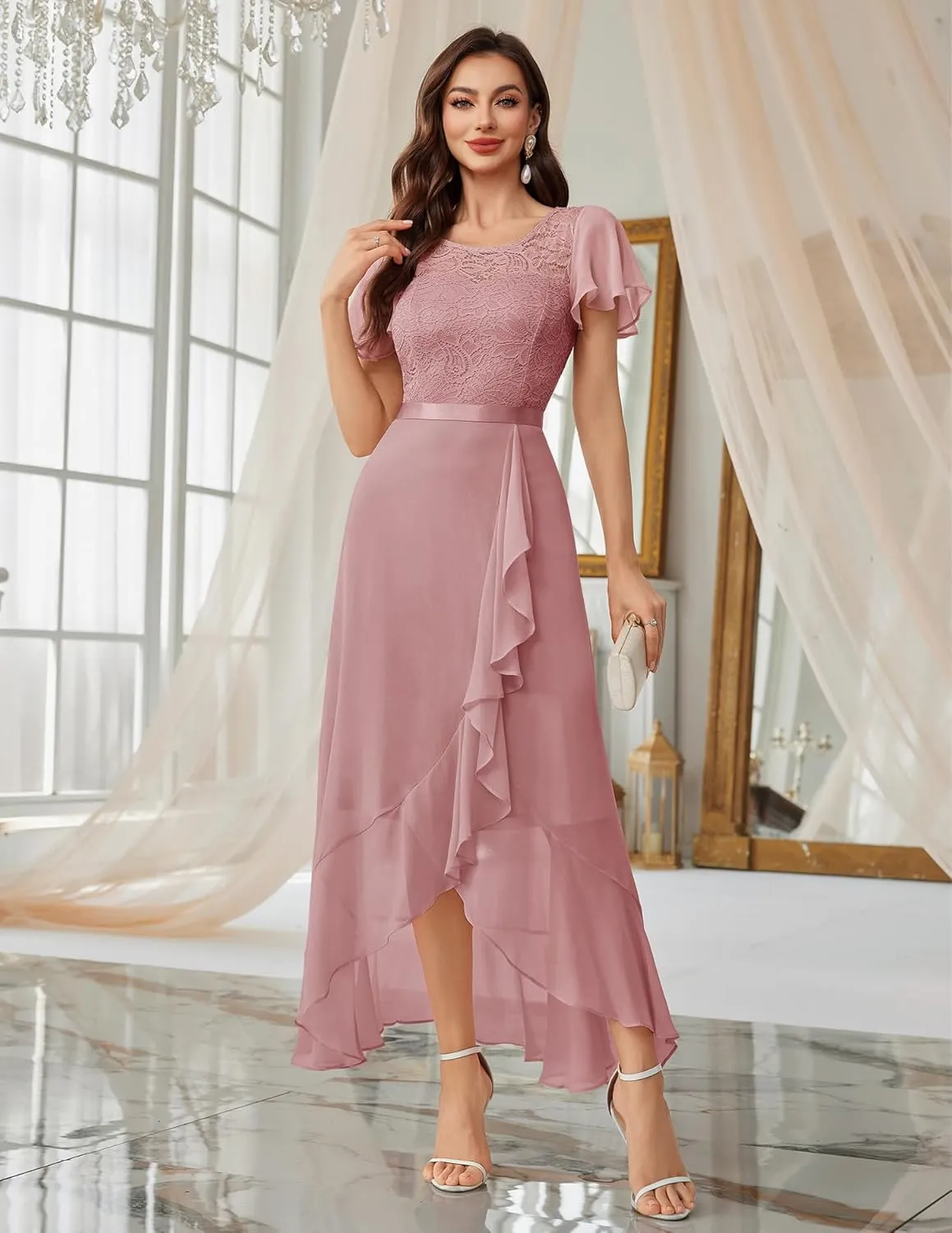 BeryLove Formal Dresses for Women 2025 Wedding Guest with Slit Cocktail Elegant Lace Long Prom Dress