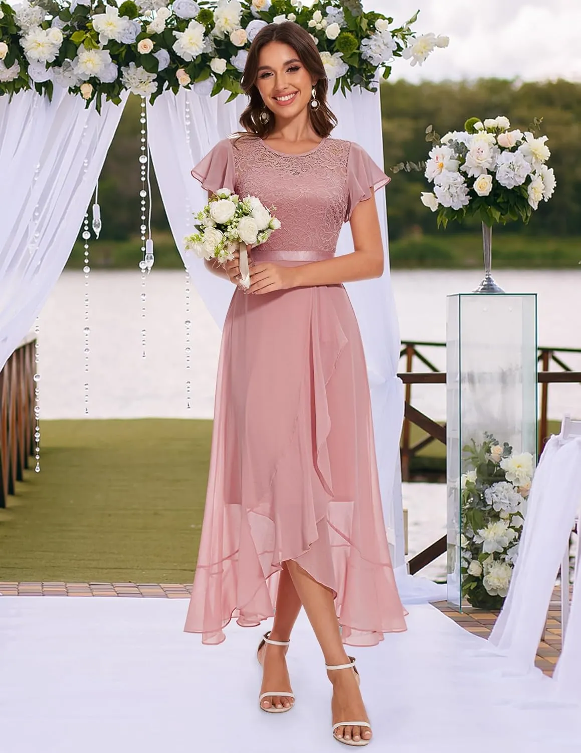 BeryLove Formal Dresses for Women 2025 Wedding Guest with Slit Cocktail Elegant Lace Long Prom Dress