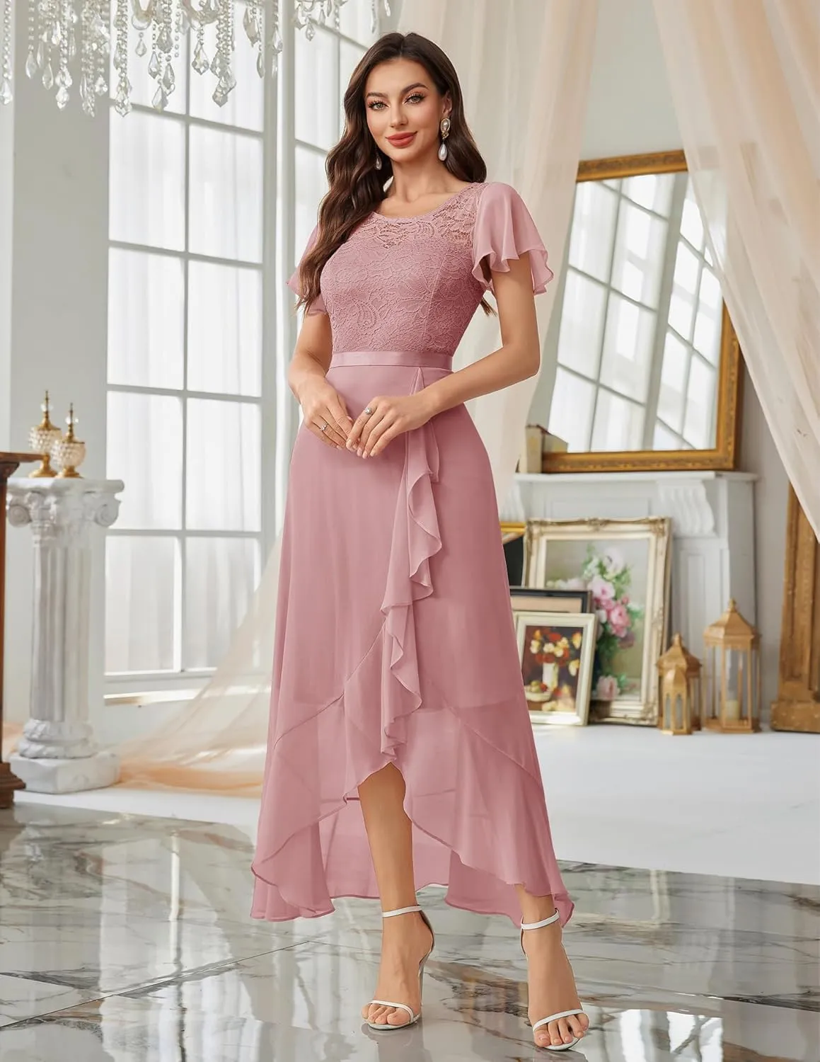 BeryLove Formal Dresses for Women 2025 Wedding Guest with Slit Cocktail Elegant Lace Long Prom Dress