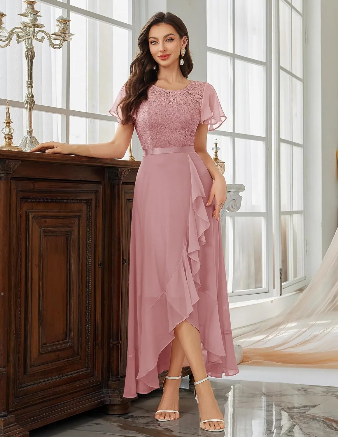 BeryLove Formal Dresses for Women 2025 Wedding Guest with Slit Cocktail Elegant Lace Long Prom Dress