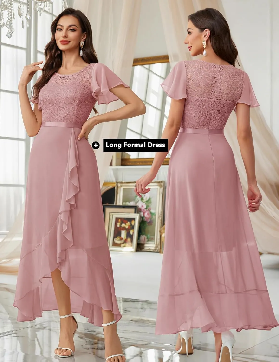 BeryLove Formal Dresses for Women 2025 Wedding Guest with Slit Cocktail Elegant Lace Long Prom Dress