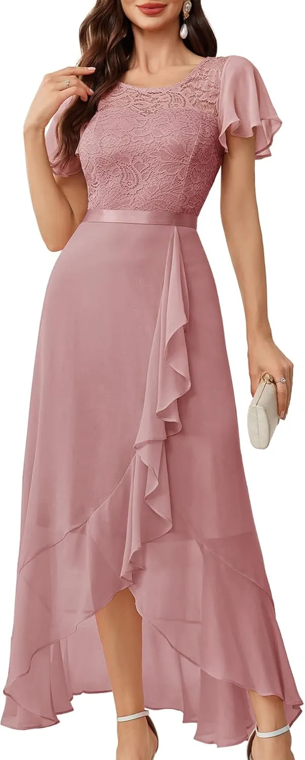 BeryLove Formal Dresses for Women 2025 Wedding Guest with Slit Cocktail Elegant Lace Long Prom Dress