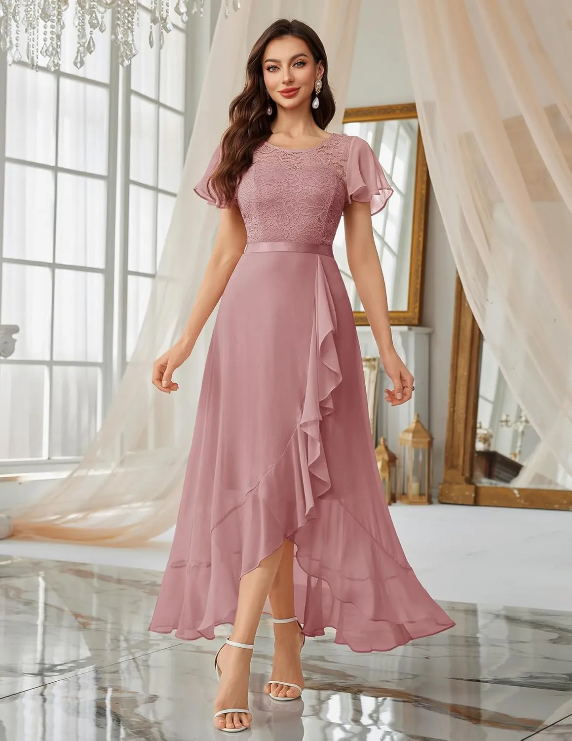 BeryLove Formal Dresses for Women 2025 Wedding Guest with Slit Cocktail Elegant Lace Long Prom Dress