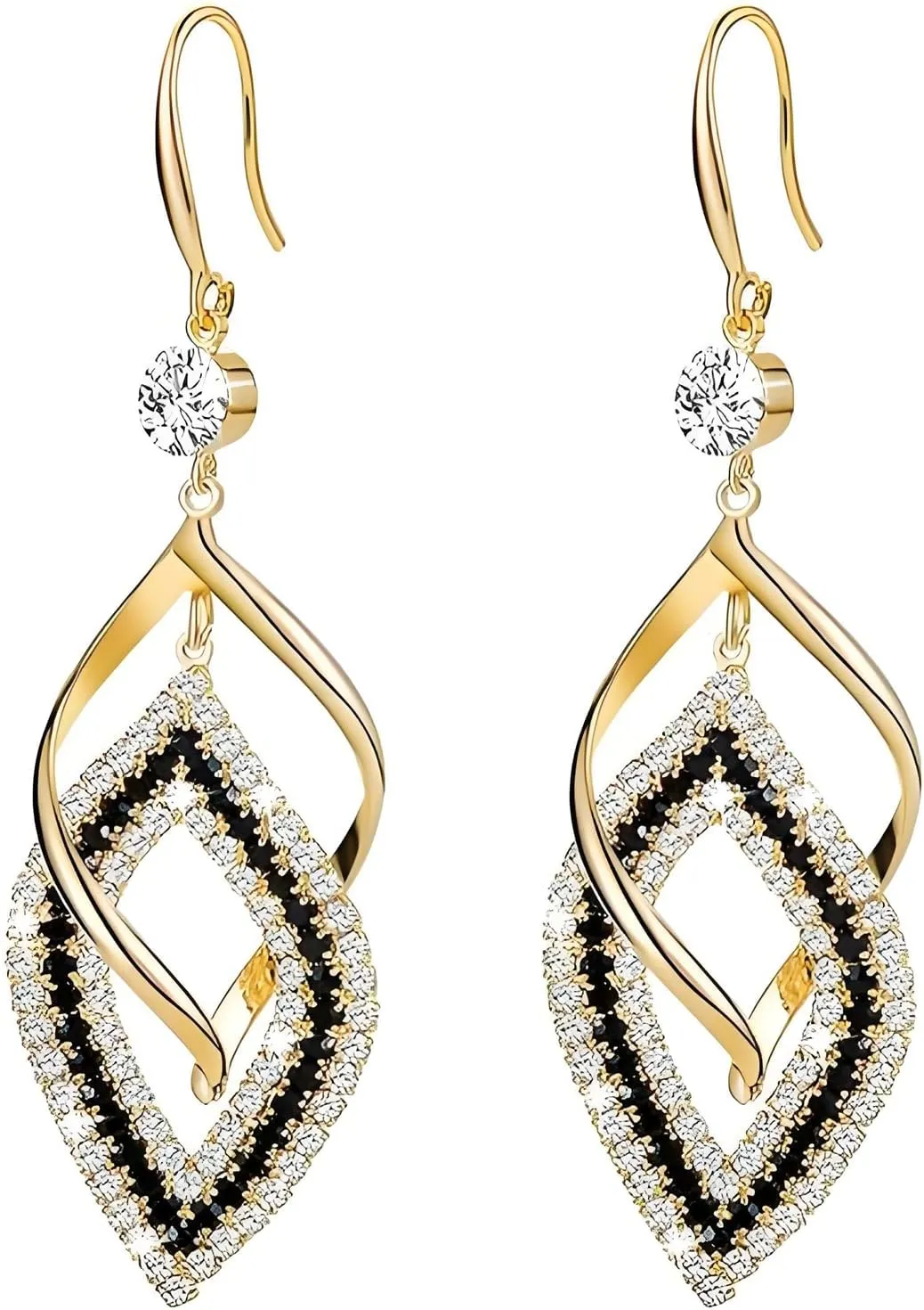Black and Gold Earrings for Women Gold Dangle Earrings Long Swirl Infinity Drop Earring Double Linear Spiral Teardrop Earring Elegant Bridal Jewelry for Brides