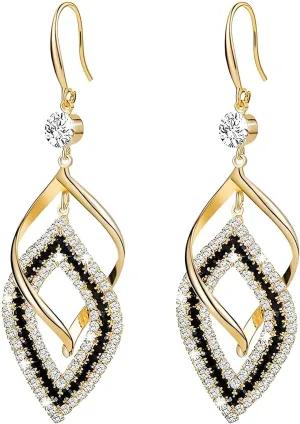Black and Gold Earrings for Women Gold Dangle Earrings Long Swirl Infinity Drop Earring Double Linear Spiral Teardrop Earring Elegant Bridal Jewelry for Brides