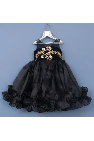 Black And Golden Embroidered Organza Gown