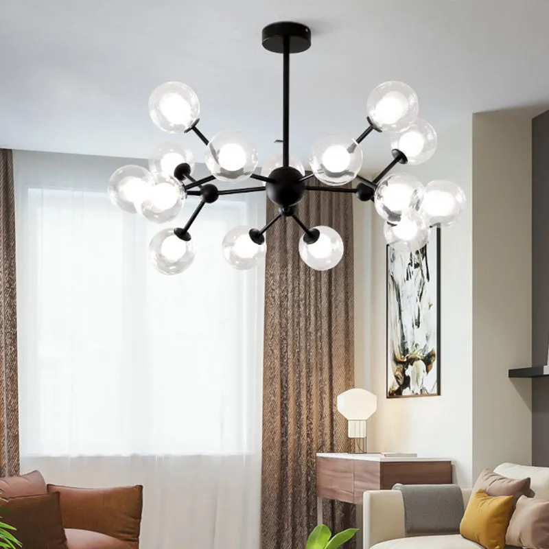 Contemporary Modo Drop Chandelier with Clear & Frosted Glass â€“ Black Finish