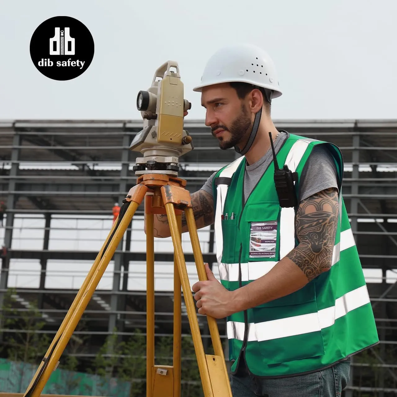 Dib Safety Reflective Vest High Visibility with Pockets and Zipper, Green XL