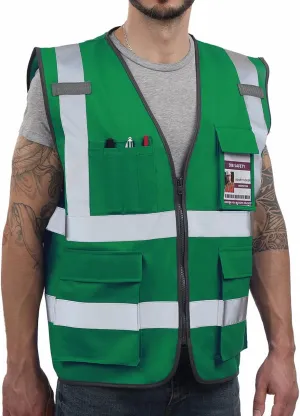 Dib Safety Reflective Vest High Visibility with Pockets and Zipper, Green XL