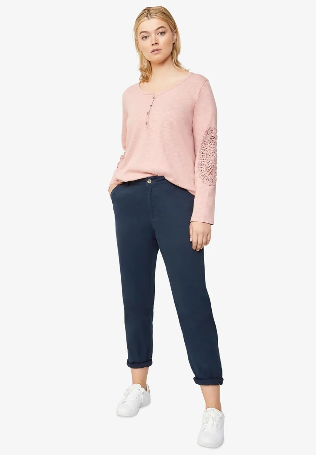ellos Comfortable Women's Plus Size Modern Stretch Chino Pants Slim Fit Work & Casual