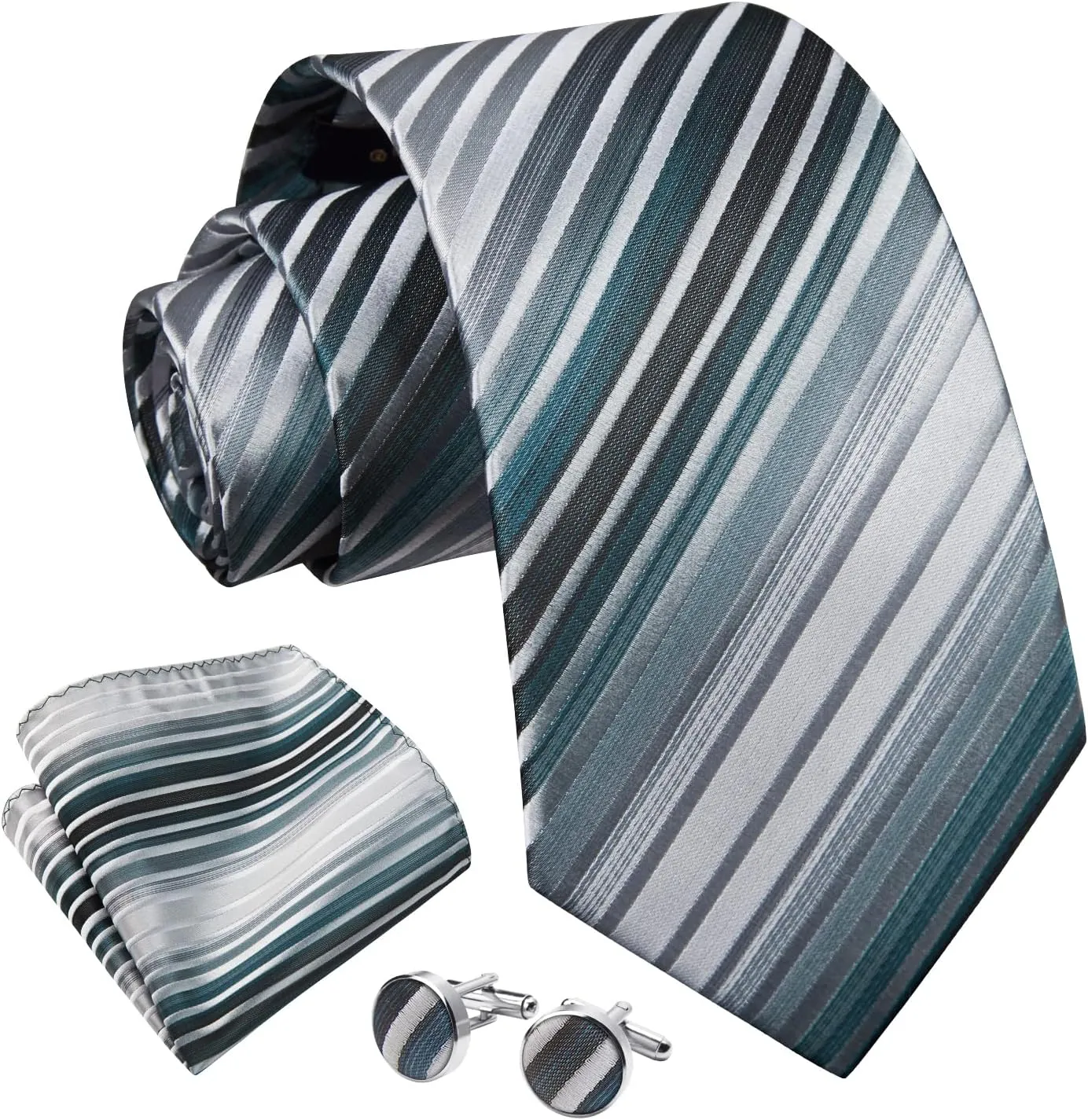 Enlision Mens Ties Stripe Tie and Pocket Square Set Classic Formal Woven Neckties Handkerchief Cufflinks Wedding