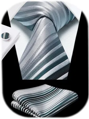 Enlision Mens Ties Stripe Tie and Pocket Square Set Classic Formal Woven Neckties Handkerchief Cufflinks Wedding