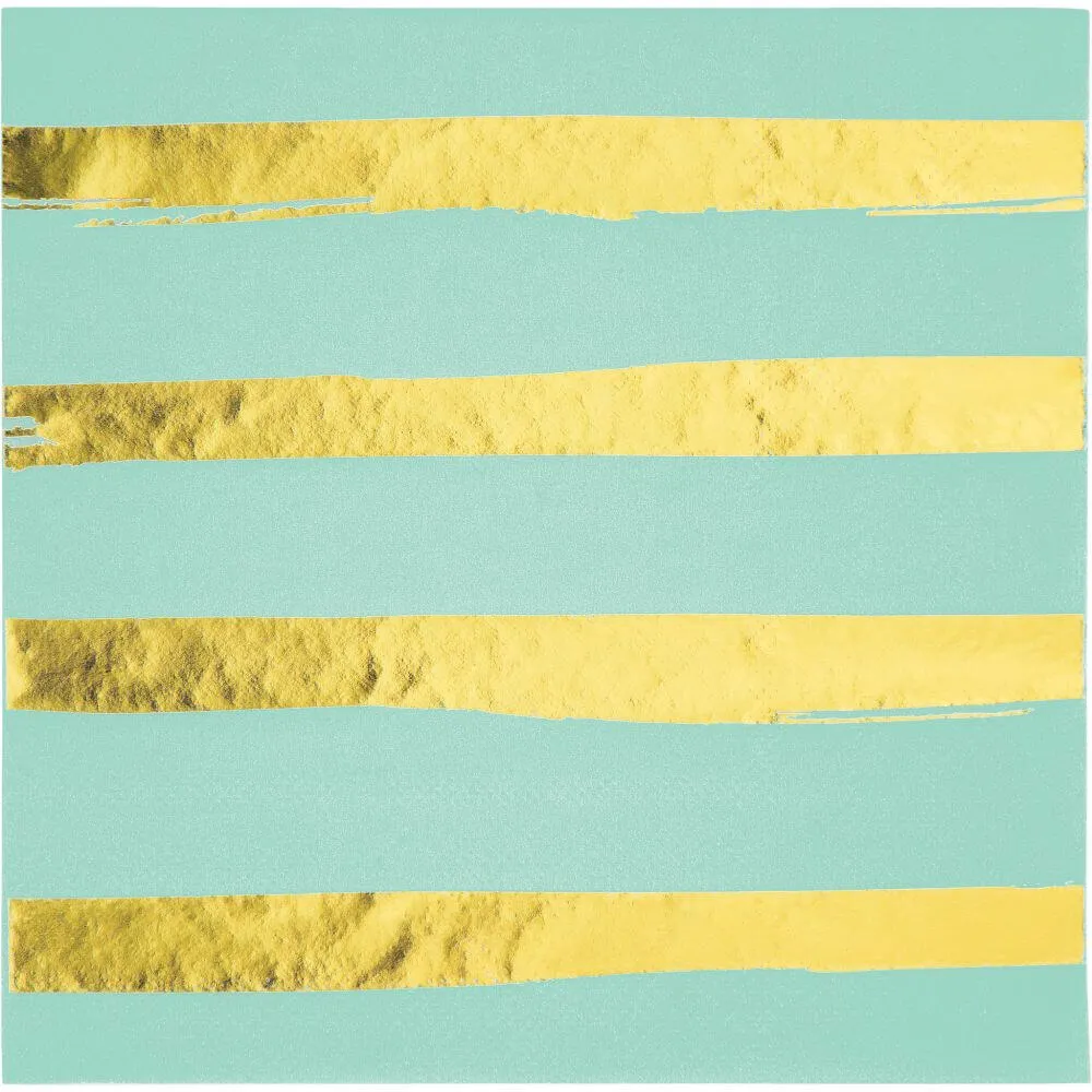 Foil Stripe Luncheon Napkin 3ply 16ct, Fresh Mint Gold