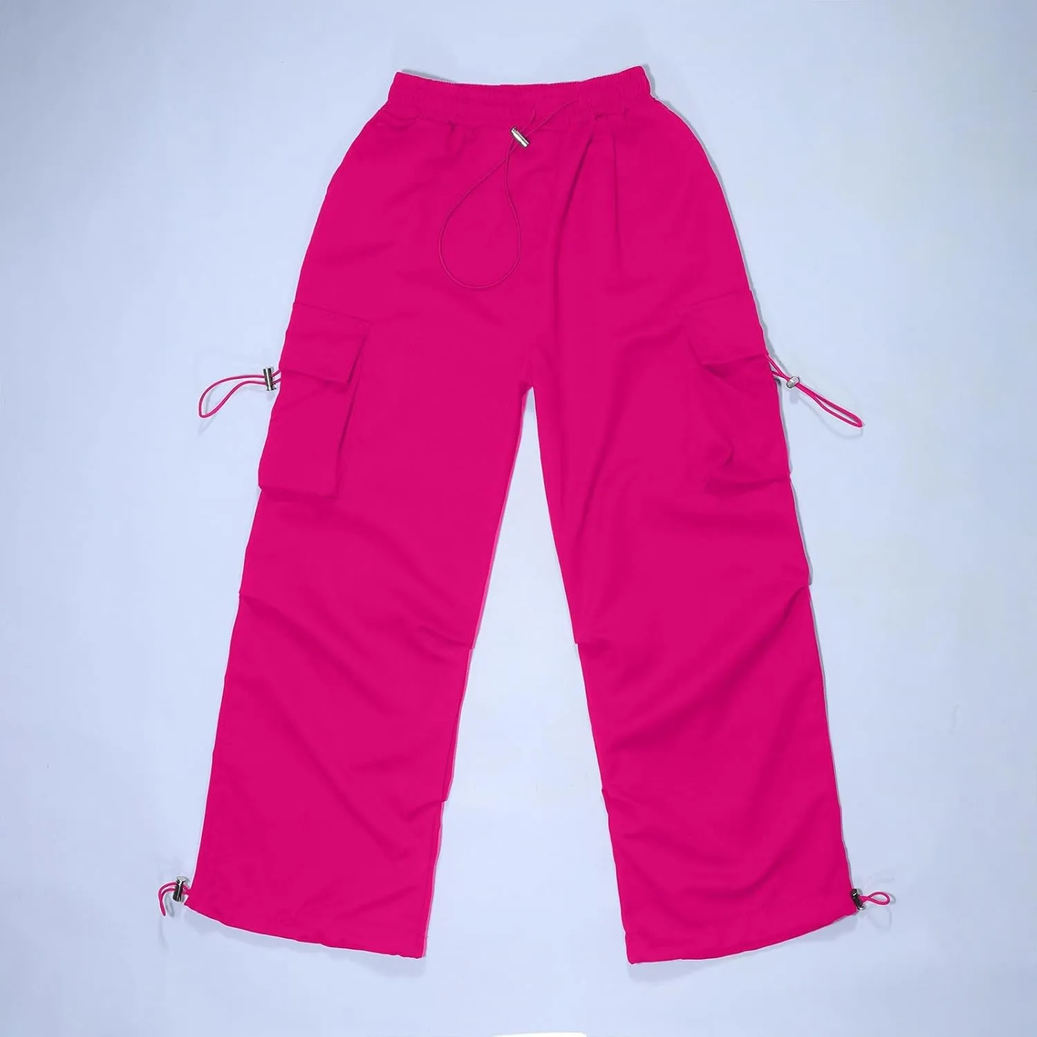 Girls Cargo Pants Wide Leg Pants Teen Kids Solid Drawstring Straight Joggers Trousers with Pockets 3-16 Years