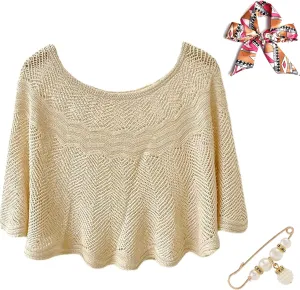 Ice Silk Knitted Shawl, Summer Hollow-Out Knit Wrap for Women