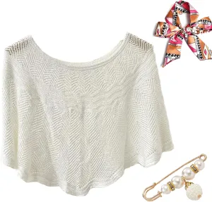 Ice Silk Knitted Shawl, Summer Hollow-Out Knit Wrap for Women