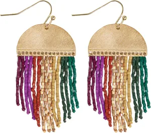 INK ALLOY Beaded Earrings for Women Dangling, Claudia Luxe Seed Bead Short Fringe Boho Earrings, Hypoallergenic Handmade Jewelry for the Modern Bohemian, 2-Inch L