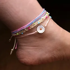 Jean Beau Boho String Anklets Bracelet for Women Teen Surfer Wave Waterproof Rope Dainty Sunflower Cute Beads Handmade Stackable Braided Beach Anklet Friendship Summer Foot Jewelry