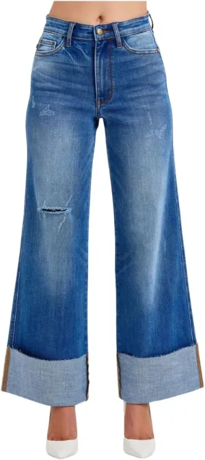Judy Blue Distressed High Rise Wide Leg Jeans