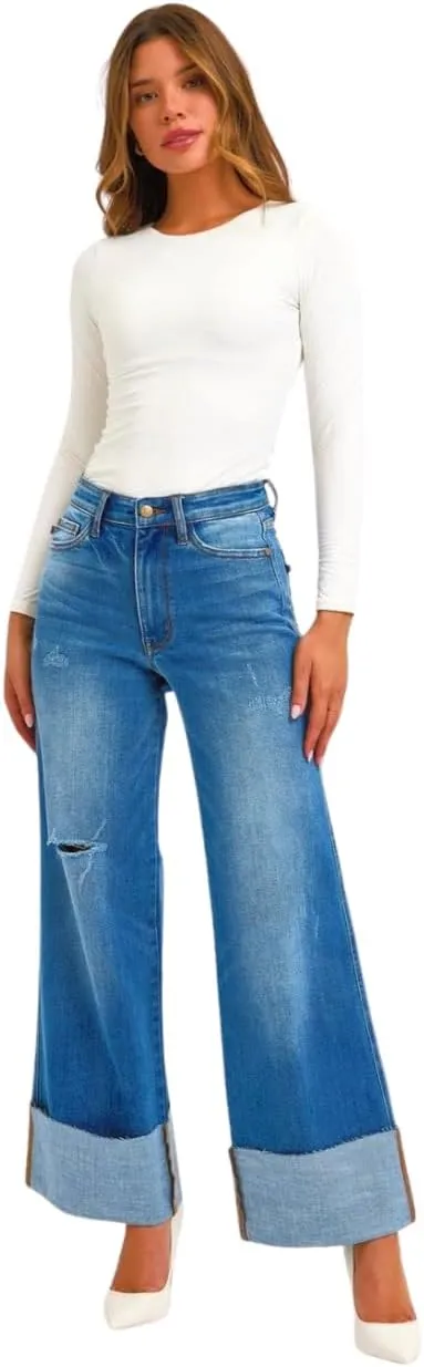 Judy Blue Distressed High Rise Wide Leg Jeans