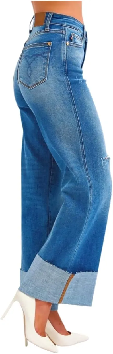 Judy Blue Distressed High Rise Wide Leg Jeans