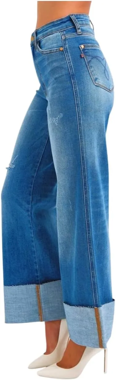 Judy Blue Distressed High Rise Wide Leg Jeans