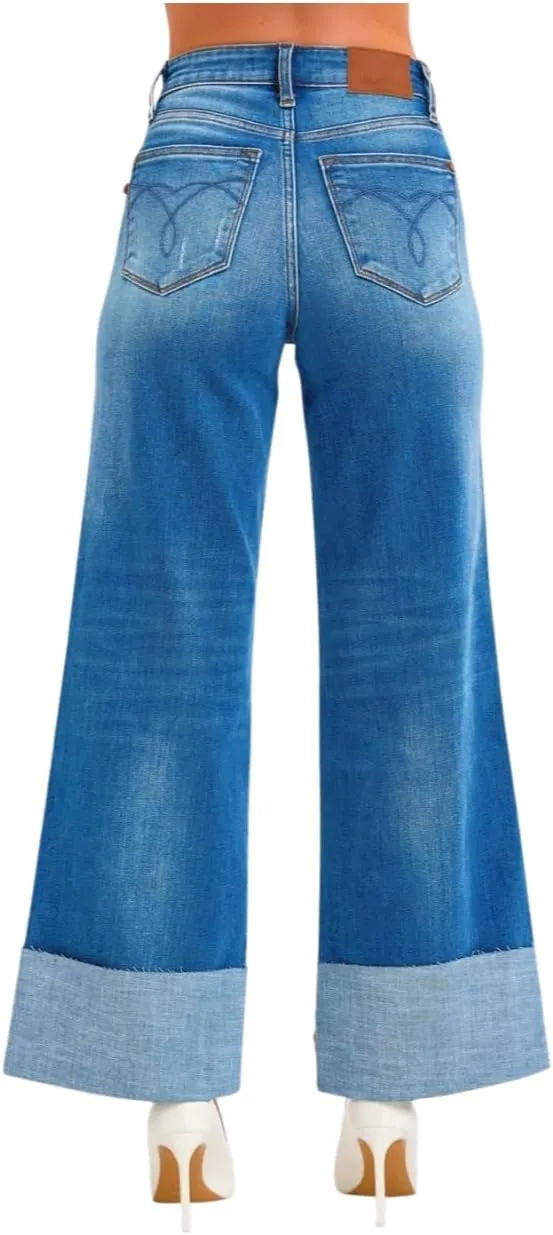 Judy Blue Distressed High Rise Wide Leg Jeans