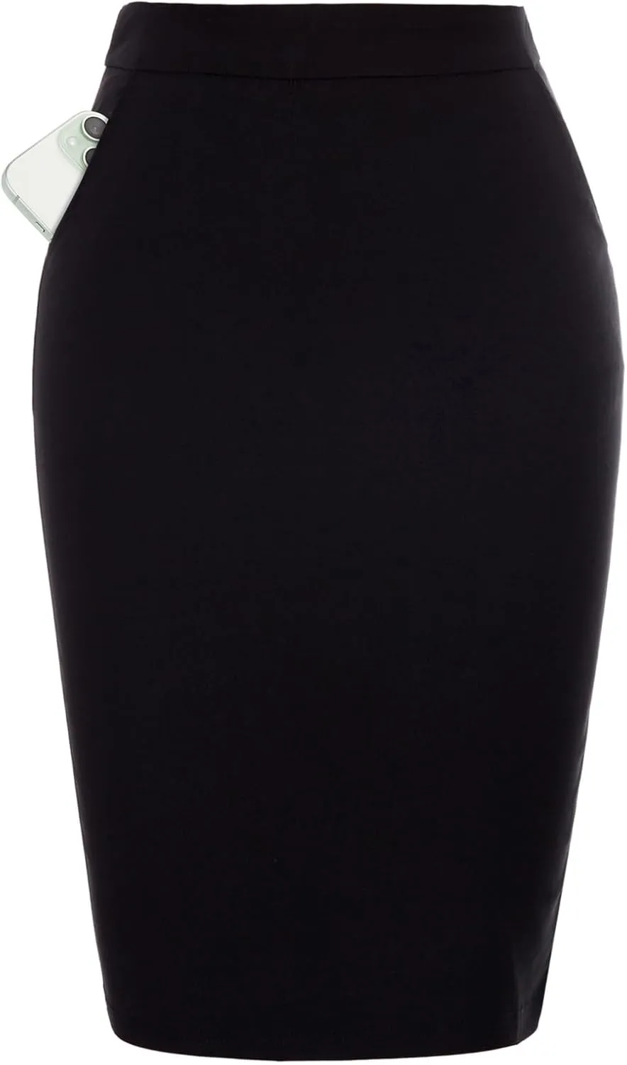 Kate Kasin Womens Knee Length Elastic Waist Basic Stretchy Bodycon Business Pencil Skirt