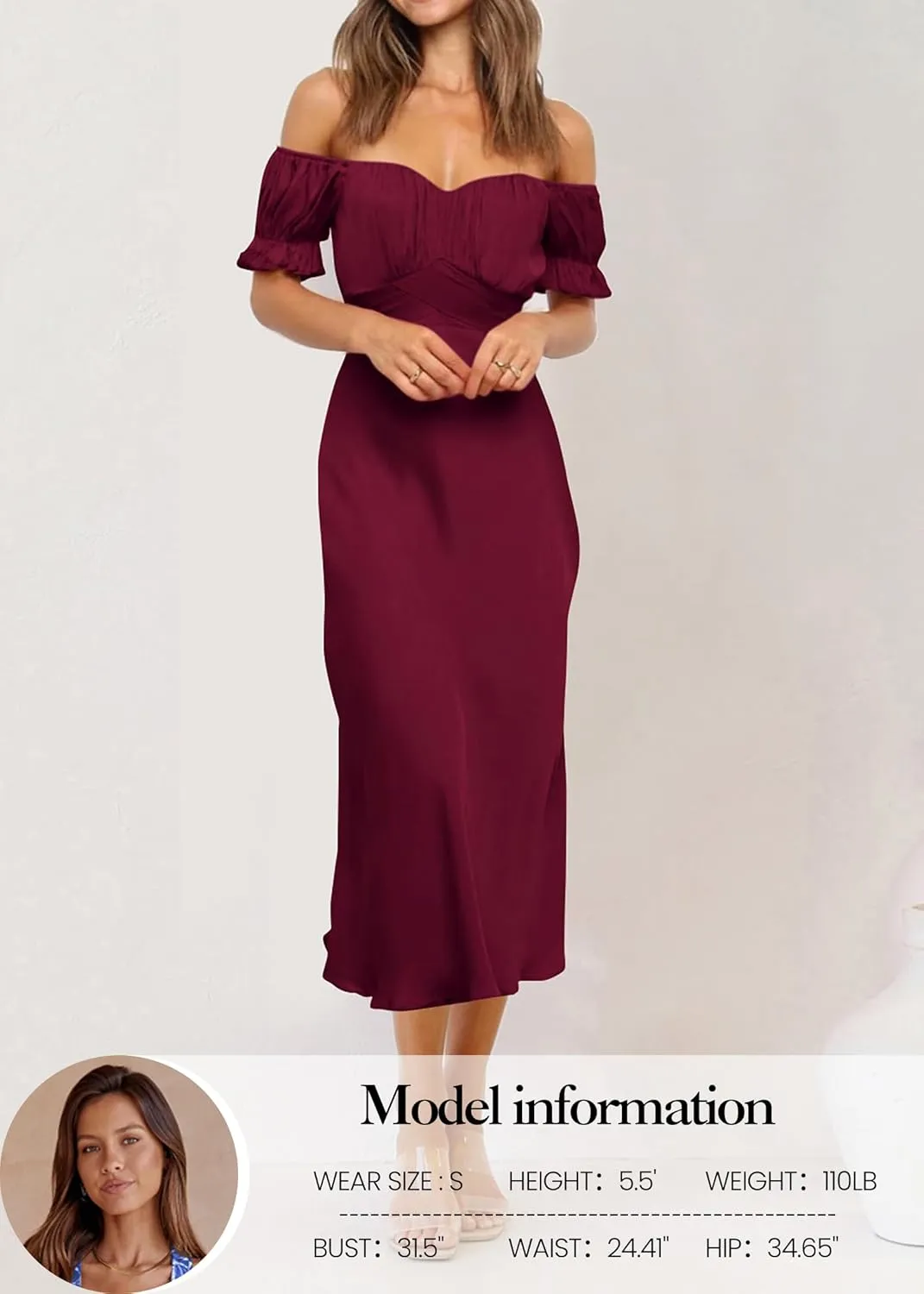 KIRUNDO Women's 2025 Summer Satin Midi Dress Off The Shoulder Wrap Ruched Wedding Guest Party Cocktail Formal Prom Dresses
