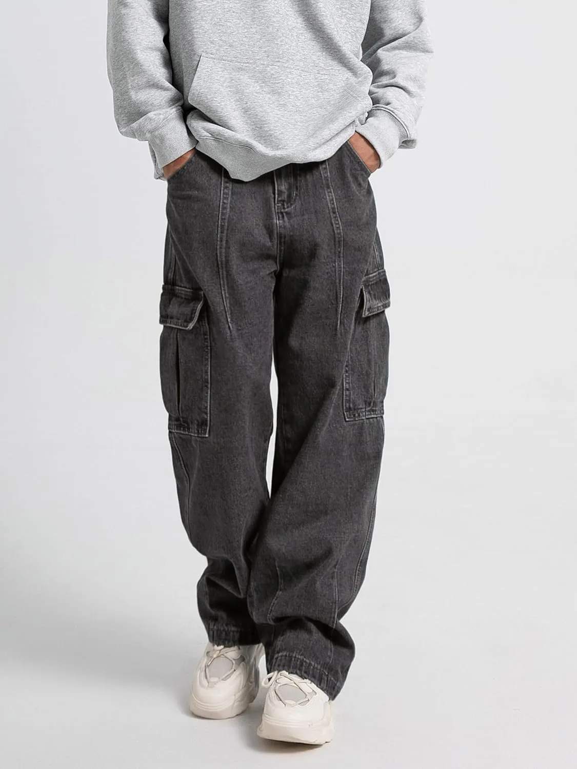 Mens Baggy Jeans for Men Women Y2k Skater Vintage Plain Pants Multiple Pockets Casual Wide Leg Loose Fit Cargo Denim Jeans