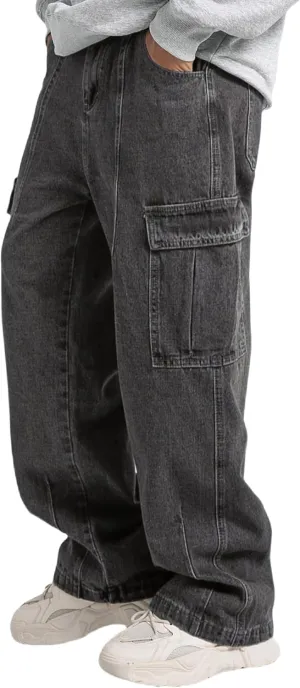 Mens Baggy Jeans for Men Women Y2k Skater Vintage Plain Pants Multiple Pockets Casual Wide Leg Loose Fit Cargo Denim Jeans