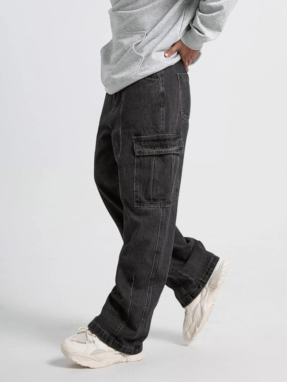 Mens Baggy Jeans for Men Women Y2k Skater Vintage Plain Pants Multiple Pockets Casual Wide Leg Loose Fit Cargo Denim Jeans