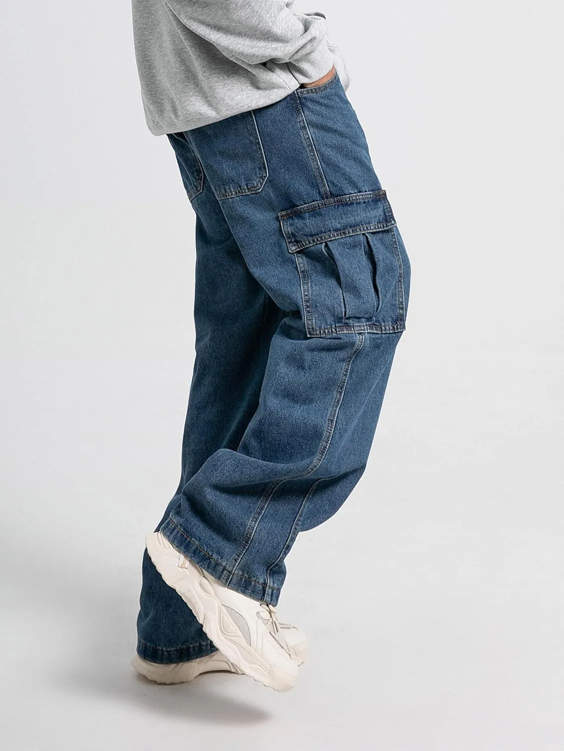 Mens Baggy Jeans for Men Women Y2k Skater Vintage Plain Pants Multiple Pockets Casual Wide Leg Loose Fit Cargo Denim Jeans