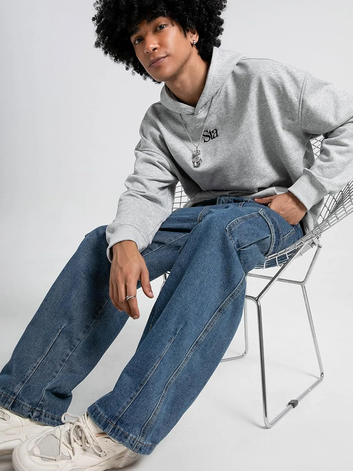Mens Baggy Jeans for Men Women Y2k Skater Vintage Plain Pants Multiple Pockets Casual Wide Leg Loose Fit Cargo Denim Jeans
