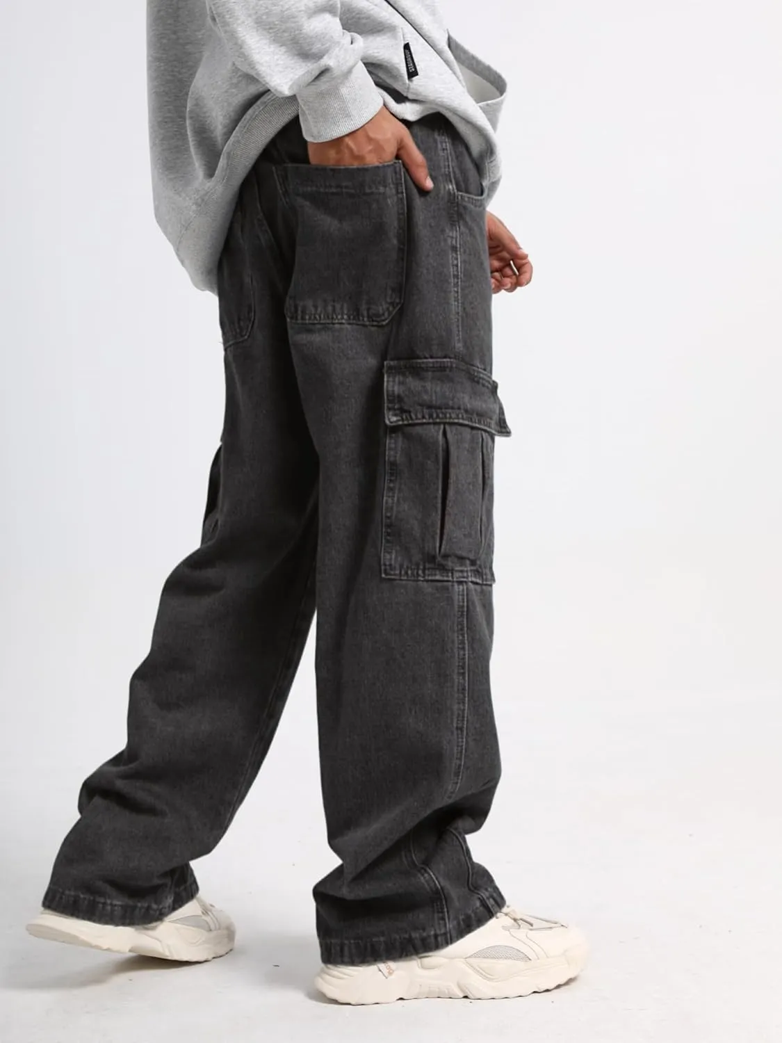 Mens Baggy Jeans for Men Women Y2k Skater Vintage Plain Pants Multiple Pockets Casual Wide Leg Loose Fit Cargo Denim Jeans
