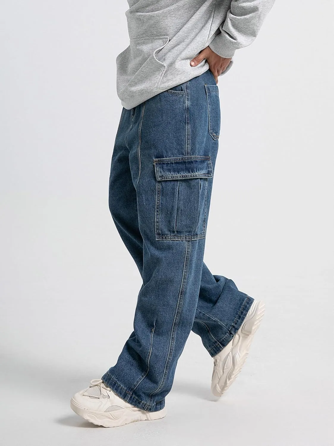 Mens Baggy Jeans for Men Women Y2k Skater Vintage Plain Pants Multiple Pockets Casual Wide Leg Loose Fit Cargo Denim Jeans