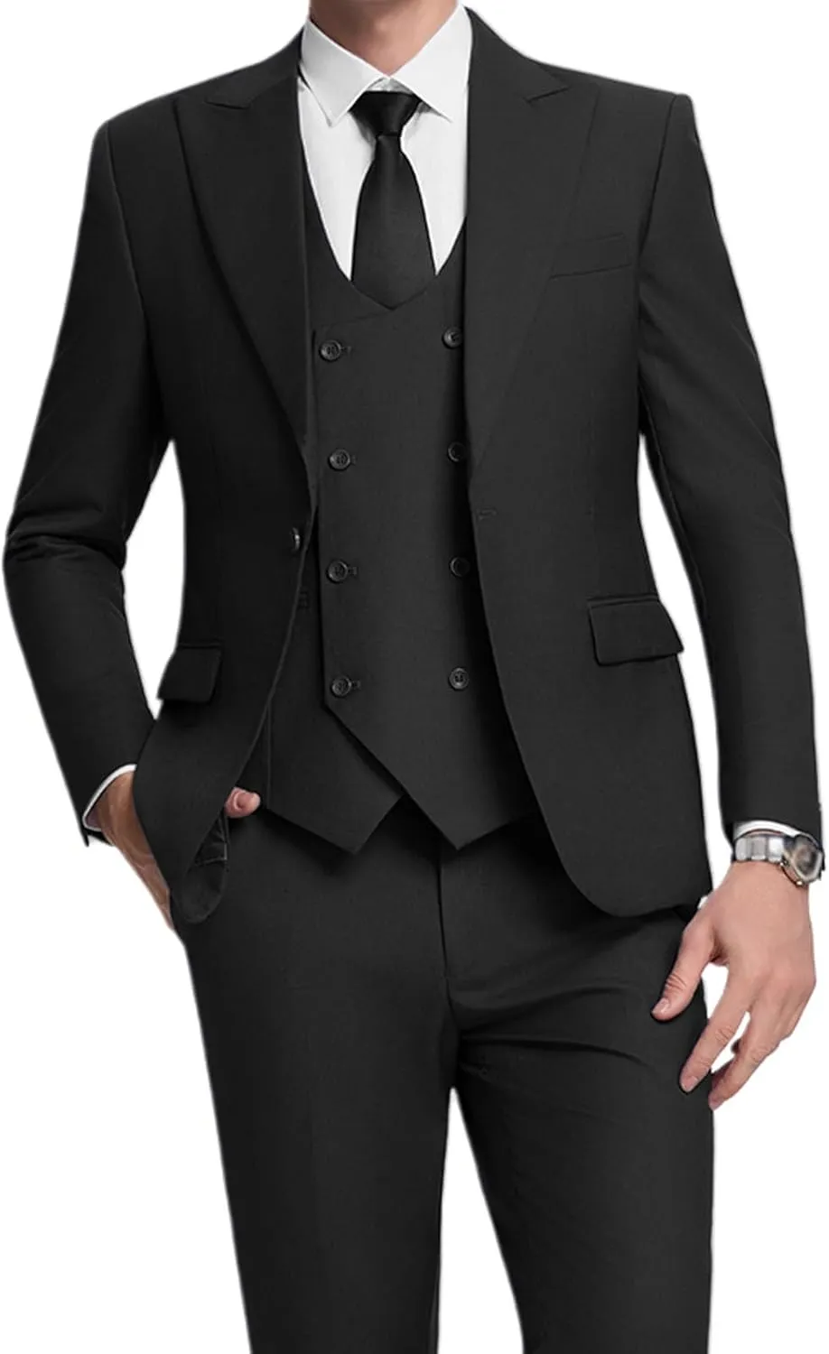 Men's Green Classic Fit 3-Piece Suit Set: Double Breasted Tuxedo for Wedding, Prom, Business