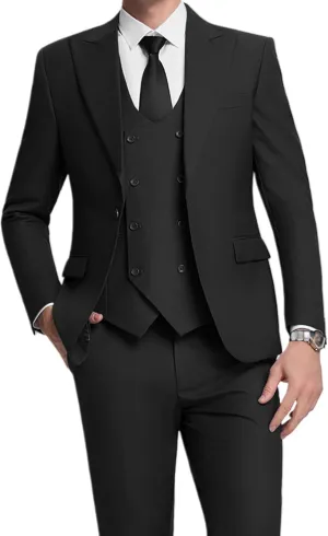 Men's Green Classic Fit 3-Piece Suit Set: Double Breasted Tuxedo for Wedding, Prom, Business