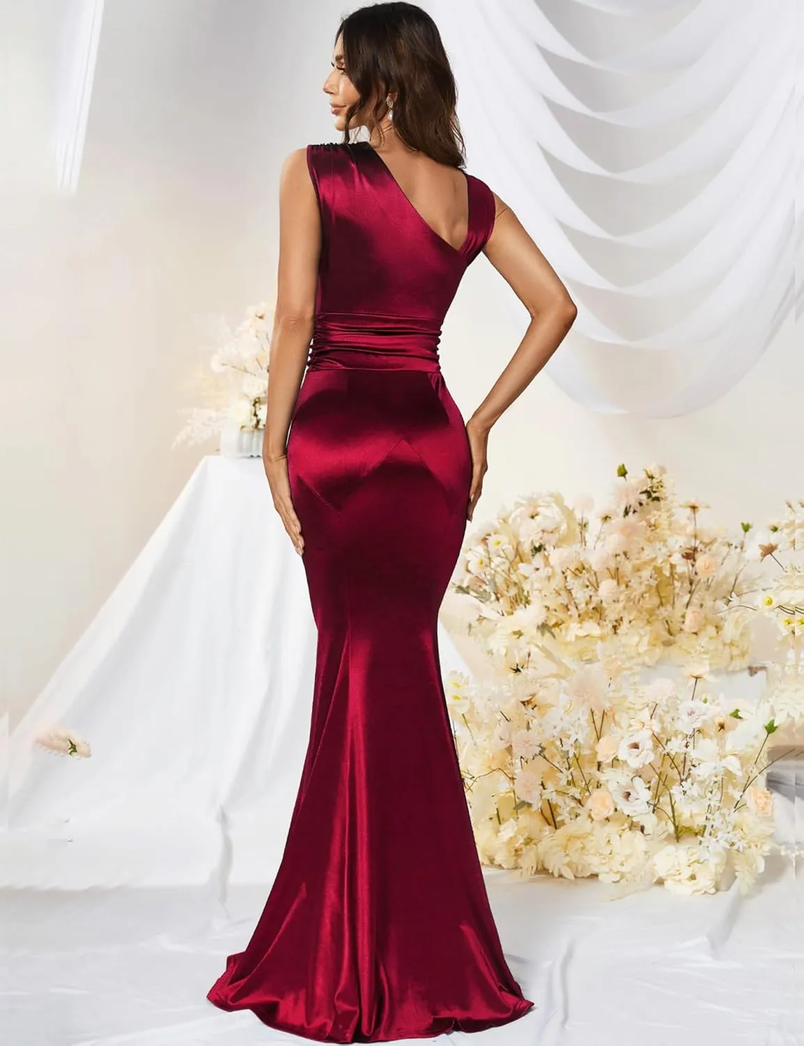 MUXXN Women's 1950s Vintage Sleeveless V Neck Mermaid Cocktail Evening Gowns Dresses