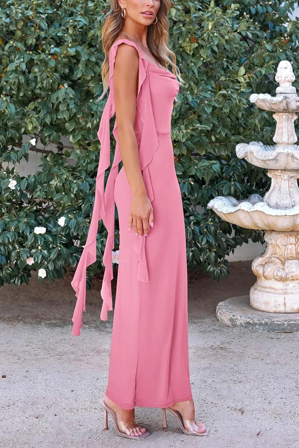 PRETTYGARDEN Women's 2025 Summer Wedding Guest Dress Sleeveless Ruffle Formal Cocktail Party Maxi Bodycon Dresses