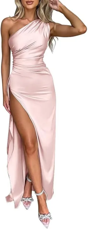 RYANTH Satin Bridesmaid Dresses for Women One Shoulder Wedding Guest Dress Prom 2025 Mermaid Formal Evening Gowns ZL-014