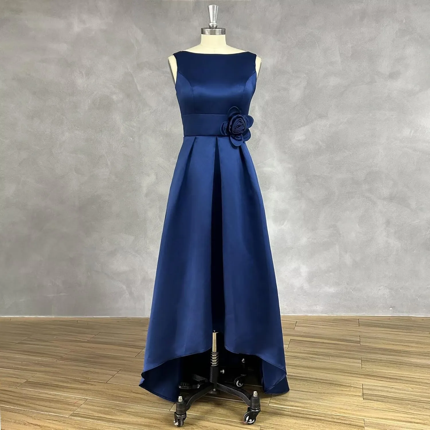 SHANDUAO 3D Flower Satin Mother of The Bride Dresses Hi-Low Formal Gown with Train