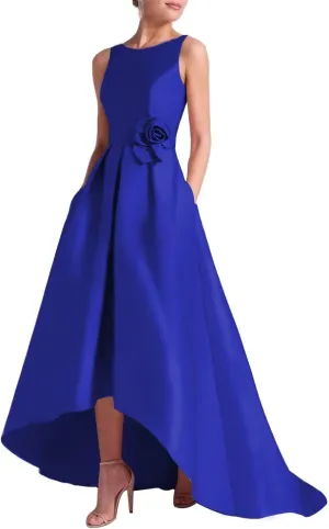 SHANDUAO 3D Flower Satin Mother of The Bride Dresses Hi-Low Formal Gown with Train