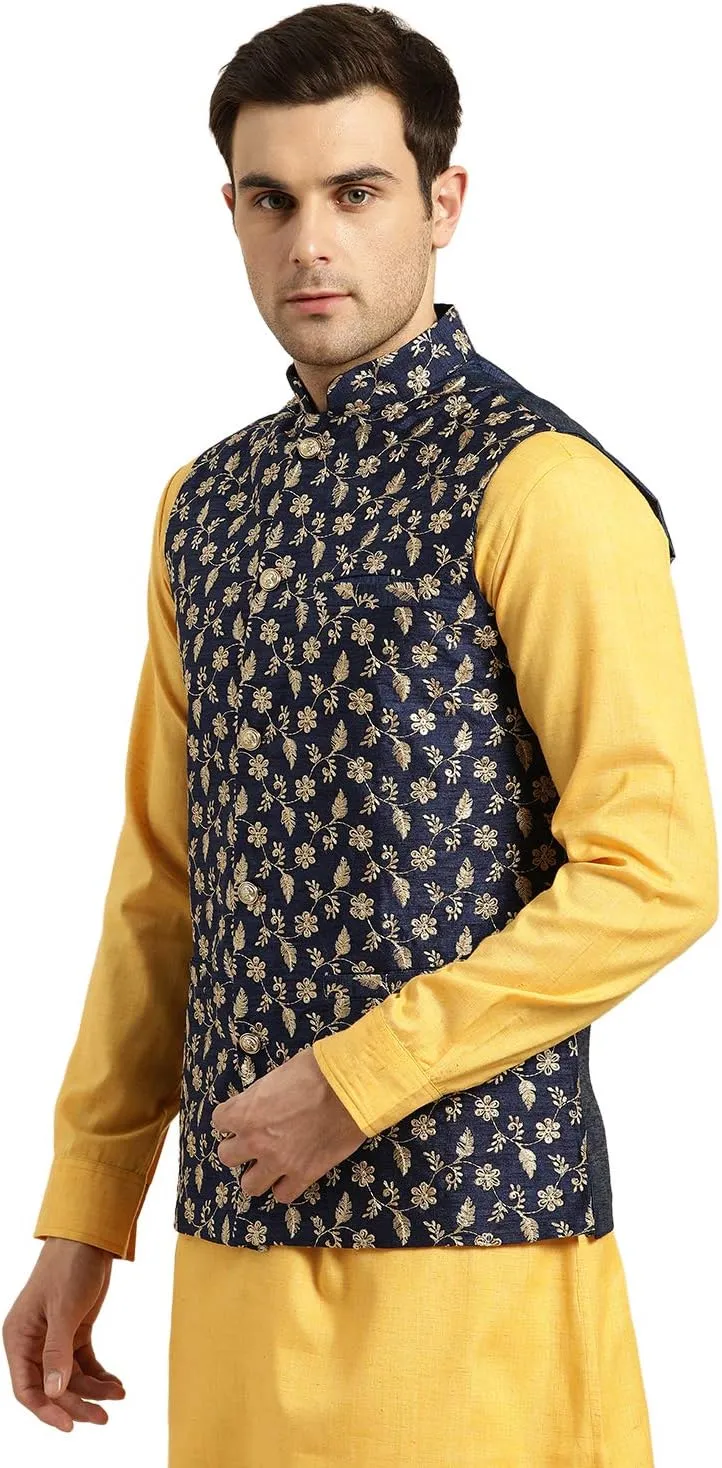 Sojanya (Since 1958 Men'S Silk Blend, Embroidered Nehru Jacket