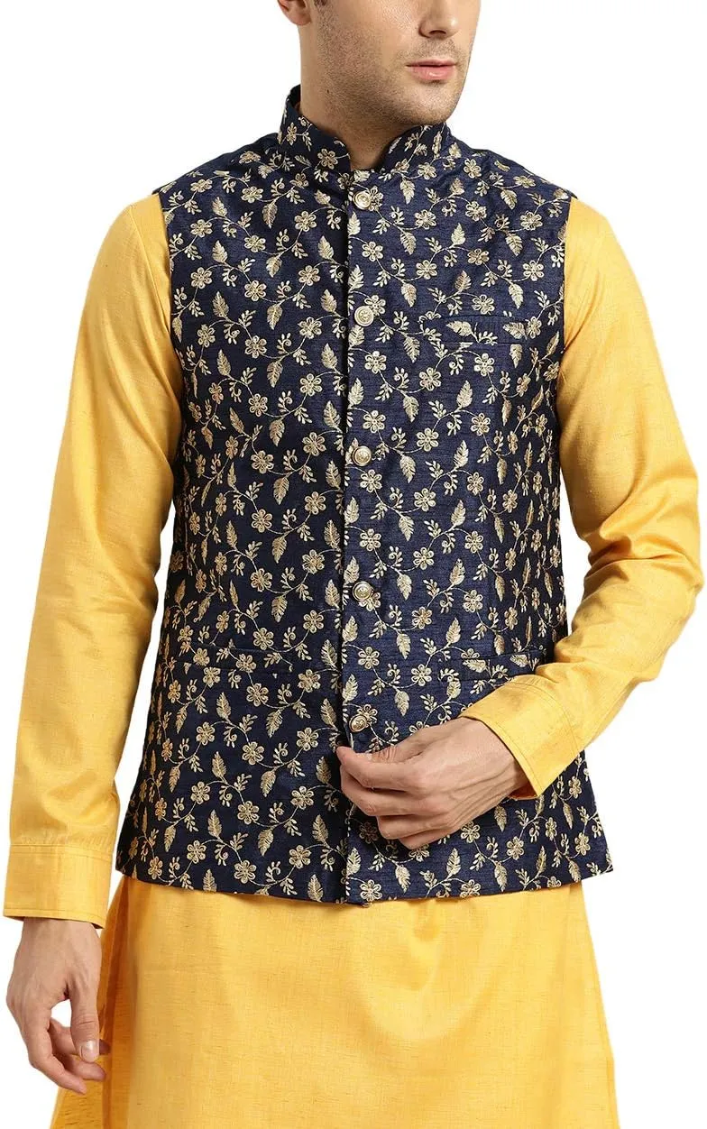Sojanya (Since 1958 Men'S Silk Blend, Embroidered Nehru Jacket