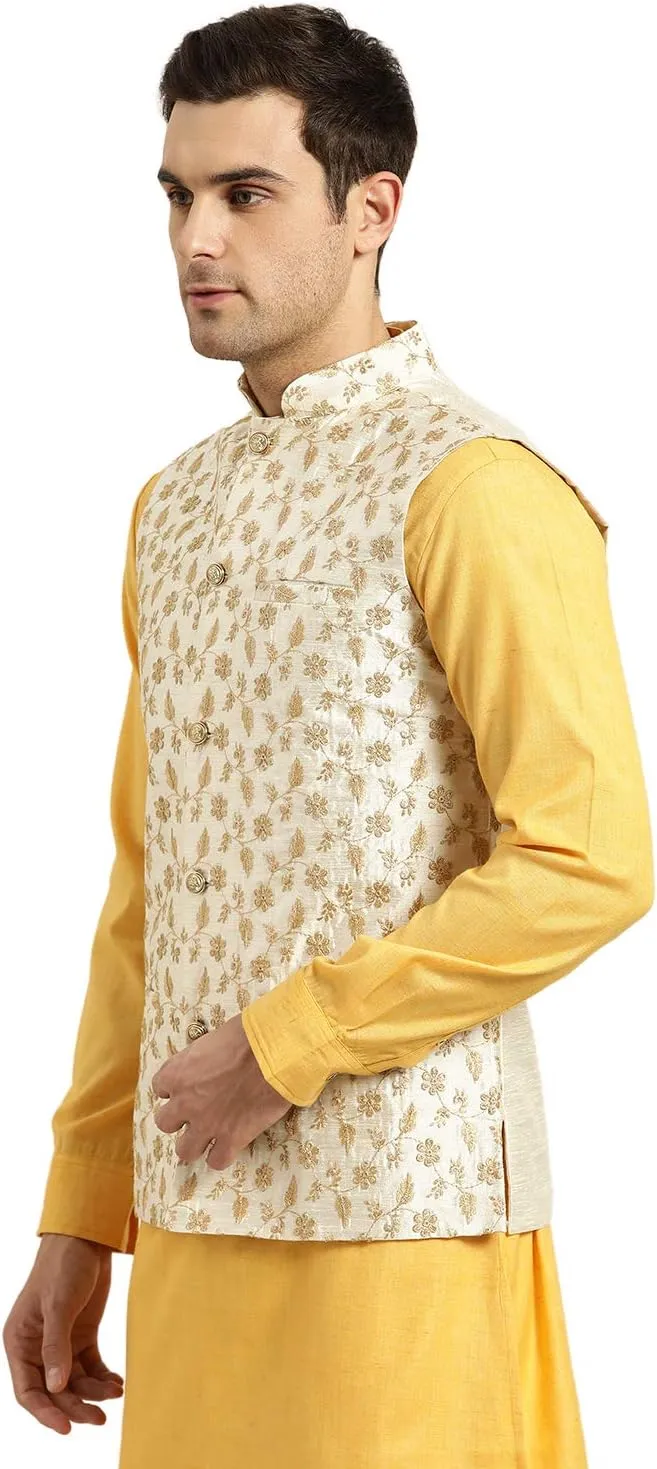 Sojanya (Since 1958 Men'S Silk Blend, Embroidered Nehru Jacket