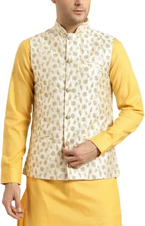 Sojanya (Since 1958 Men'S Silk Blend, Embroidered Nehru Jacket