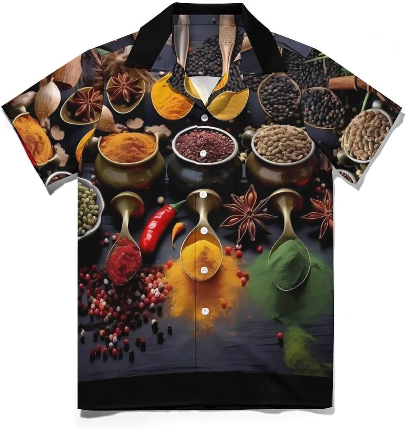 Spices Print Cuban Collar Shirt Classic Design for Comfort and Style
